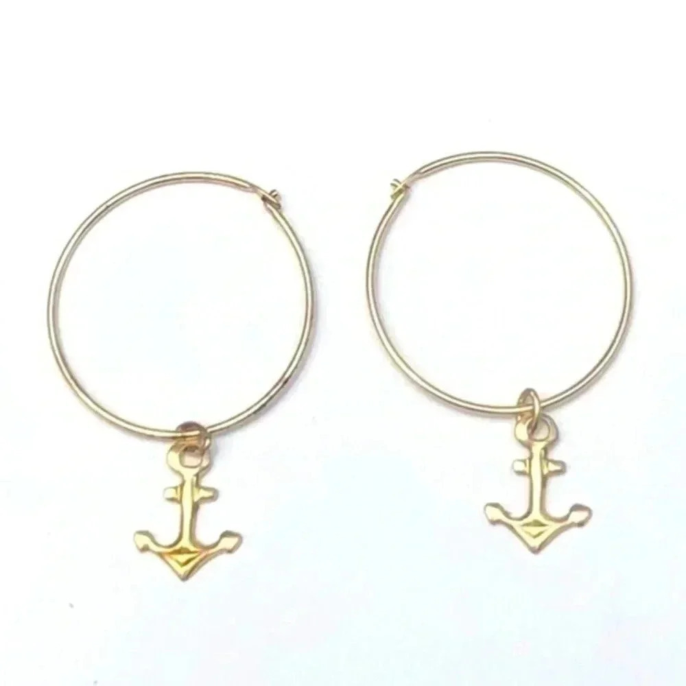 Anchor 12k Gold Filled Hoop Earrings NWT